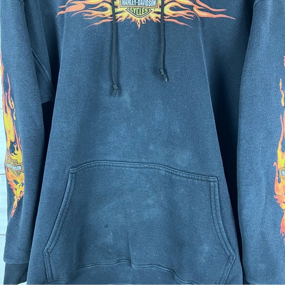 Vintage Y2K Harley Davidson Flames Faded Hoodie Large - Picture 8 of 8
